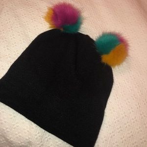 Zara black hat with multicolor puffs